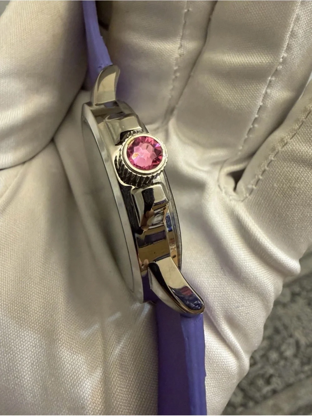 BOUM Women's Quartz Watch White Dial Purple Silicone Strap Silver Charms 38mm